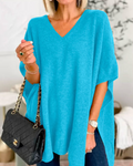 Erica - V Neck Loose Fit Solid Poncho Sweater